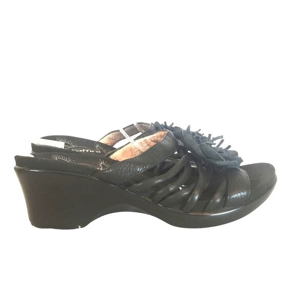 Umberto Raffini Platform Sandal Black Leather Slide Slip-On Flower Womens 8.5-9 - Picture 1 of 10